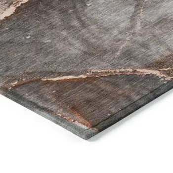 5' X 8' Peach Abstract Washable Non Skid Indoor Outdoor Area Rug