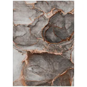 5' X 8' Peach Abstract Washable Non Skid Indoor Outdoor Area Rug