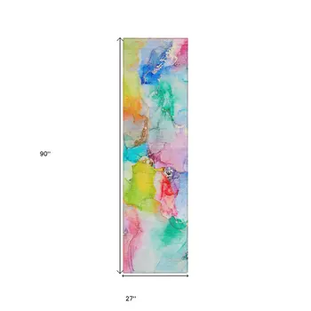 8' Runner Blue Abstract Washable Non Skid Indoor Outdoor Runner Rug