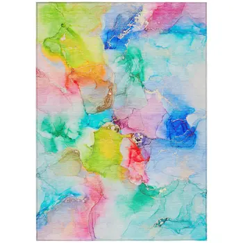 9' X 12' Blue Pink and Green Abstract Washable Indoor Outdoor Area Rug