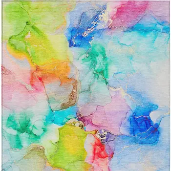 10' X 14' Blue Pink and Green Abstract Washable Indoor Outdoor Area Rug