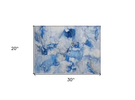 2' X 3' Navy Blue Abstract Washable Indoor Outdoor Area Rug