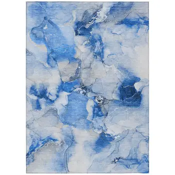 3' X 5' Navy Blue Abstract Washable Indoor Outdoor Area Rug