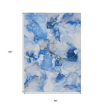 8' X 10' Navy Blue Abstract Washable Indoor Outdoor Area Rug