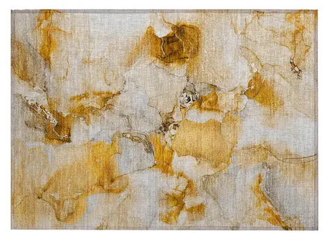 2' X 3' Orange and Ivory Abstract Washable Indoor Outdoor Area Rug