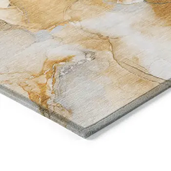2' X 3' Orange and Ivory Abstract Washable Indoor Outdoor Area Rug