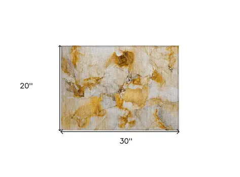 2' X 3' Orange and Ivory Abstract Washable Indoor Outdoor Area Rug