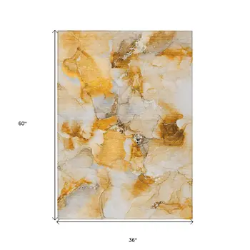 3' X 5' Orange and Ivory Abstract Washable Indoor Outdoor Area Rug