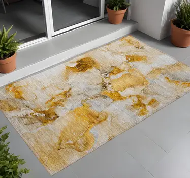 3' X 5' Orange and Ivory Abstract Washable Indoor Outdoor Area Rug