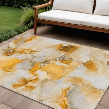 8' X 10' Orange and Ivory Abstract Washable Indoor Outdoor Area Rug