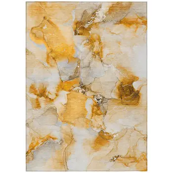8' X 10' Orange and Ivory Abstract Washable Indoor Outdoor Area Rug