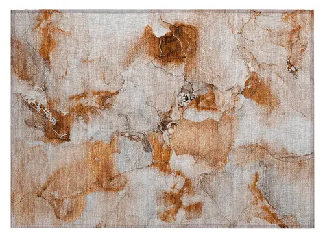 2' X 3' Orange and Ivory Abstract Washable Indoor Outdoor Area Rug