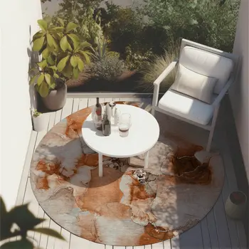 8' Round Orange and Ivory Round Abstract Washable Non Skid Indoor Outdoor Area Rug