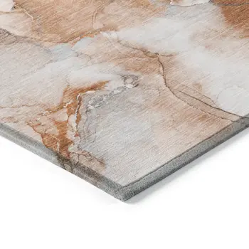 9' X 12' Orange and Ivory Abstract Washable Non Skid Indoor Outdoor Area Rug