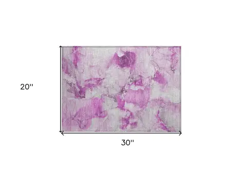2' X 3' Pink and Ivory Abstract Washable Non Skid Indoor Outdoor Area Rug