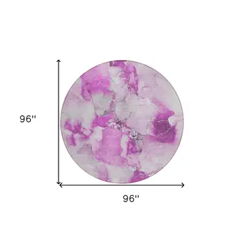 8' Round Pink and Ivory Round Abstract Washable Non Skid Indoor Outdoor Area Rug