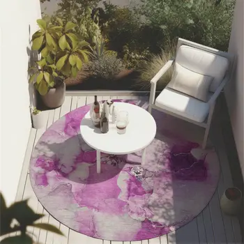 8' Round Pink and Ivory Round Abstract Washable Non Skid Indoor Outdoor Area Rug