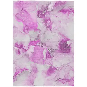 8' X 10' Pink and Ivory Abstract Washable Non Skid Indoor Outdoor Area Rug