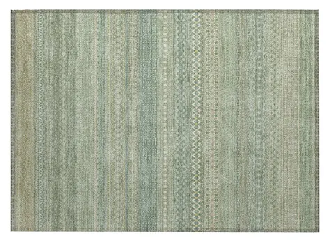 2' X 3' Artichoke Green Striped Washable Non Skid Indoor Outdoor Area Rug