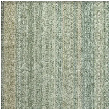 2' X 3' Artichoke Green Striped Washable Non Skid Indoor Outdoor Area Rug