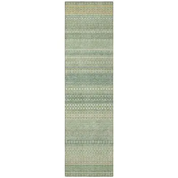 2' X 8' Artichoke Green Striped Washable Indoor Outdoor Runner Rug