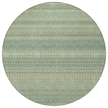 8' Round Artichoke Green Round Striped Washable Non Skid Indoor Outdoor Area Rug