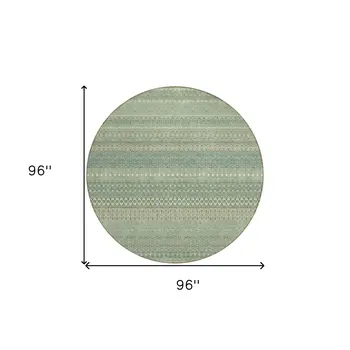 8' Round Artichoke Green Round Striped Washable Non Skid Indoor Outdoor Area Rug