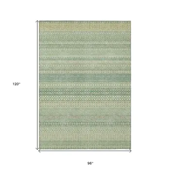 8' X 10' Artichoke Green Striped Washable Non Skid Indoor Outdoor Area Rug