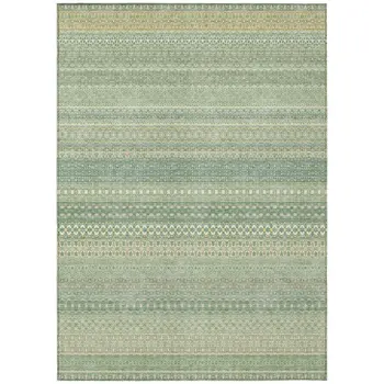 10' X 14' Artichoke Green Striped Washable Non Skid Indoor Outdoor Area Rug