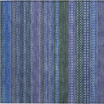 2' X 3' Blue and Green Striped Washable Non Skid Indoor Outdoor Area Rug