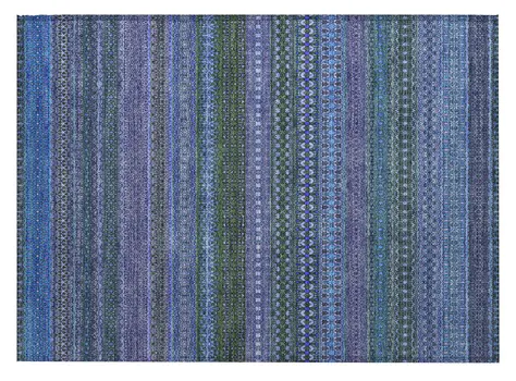 2' X 3' Blue and Green Striped Washable Non Skid Indoor Outdoor Area Rug
