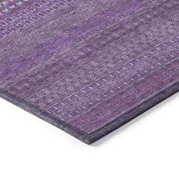 2' X 3' Eggplant Striped Washable Non Skid Indoor Outdoor Area Rug