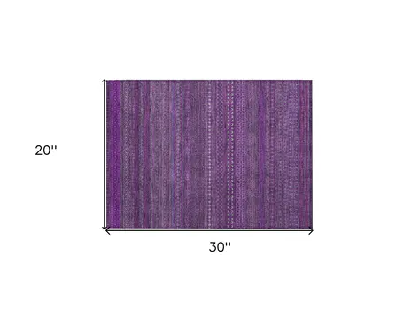 2' X 3' Eggplant Striped Washable Non Skid Indoor Outdoor Area Rug
