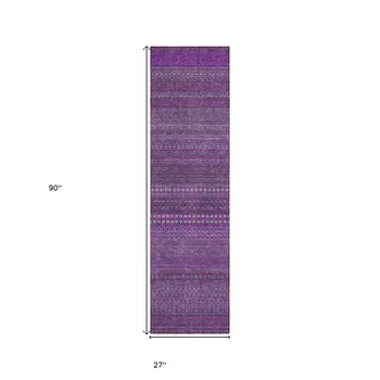 2' X 8' Eggplant Striped Washable Indoor Outdoor Runner Rug