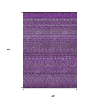 3' X 5' Eggplant Striped Washable Non Skid Indoor Outdoor Area Rug