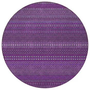 8' Round Eggplant Round Striped Washable Non Skid Indoor Outdoor Area Rug