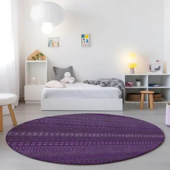 8' Round Eggplant Round Striped Washable Non Skid Indoor Outdoor Area Rug