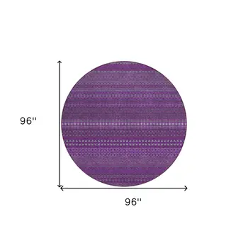 8' Round Eggplant Round Striped Washable Non Skid Indoor Outdoor Area Rug