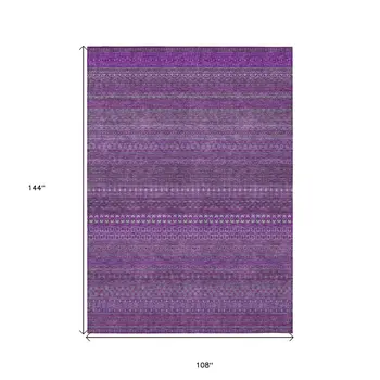9' X 12' Eggplant Striped Washable Non Skid Indoor Outdoor Area Rug