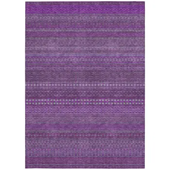 10' X 14' Eggplant Striped Washable Non Skid Indoor Outdoor Area Rug