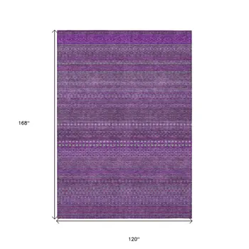 10' X 14' Eggplant Striped Washable Non Skid Indoor Outdoor Area Rug