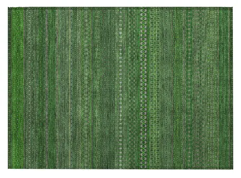 2' X 3' Fern Green Striped Washable Non Skid Indoor Outdoor Area Rug