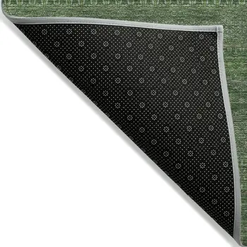 2' X 3' Fern Green Striped Washable Non Skid Indoor Outdoor Area Rug