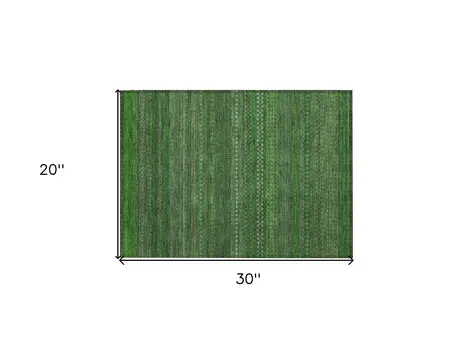 2' X 3' Fern Green Striped Washable Non Skid Indoor Outdoor Area Rug