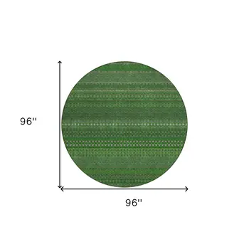 8' Round Fern Green Round Striped Washable Non Skid Indoor Outdoor Area Rug