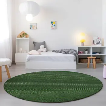8' Round Fern Green Round Striped Washable Non Skid Indoor Outdoor Area Rug
