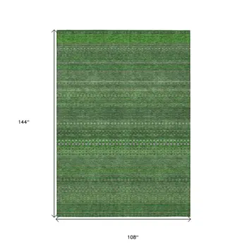 9' X 12' Fern Green Striped Washable Non Skid Indoor Outdoor Area Rug