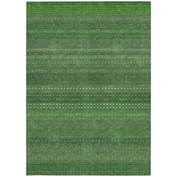 10' X 14' Fern Green Striped Washable Non Skid Indoor Outdoor Area Rug