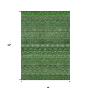 10' X 14' Fern Green Striped Washable Non Skid Indoor Outdoor Area Rug