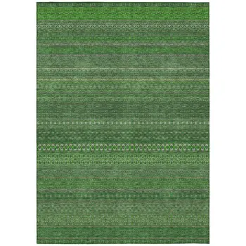 10' X 14' Fern Green Striped Washable Non Skid Indoor Outdoor Area Rug